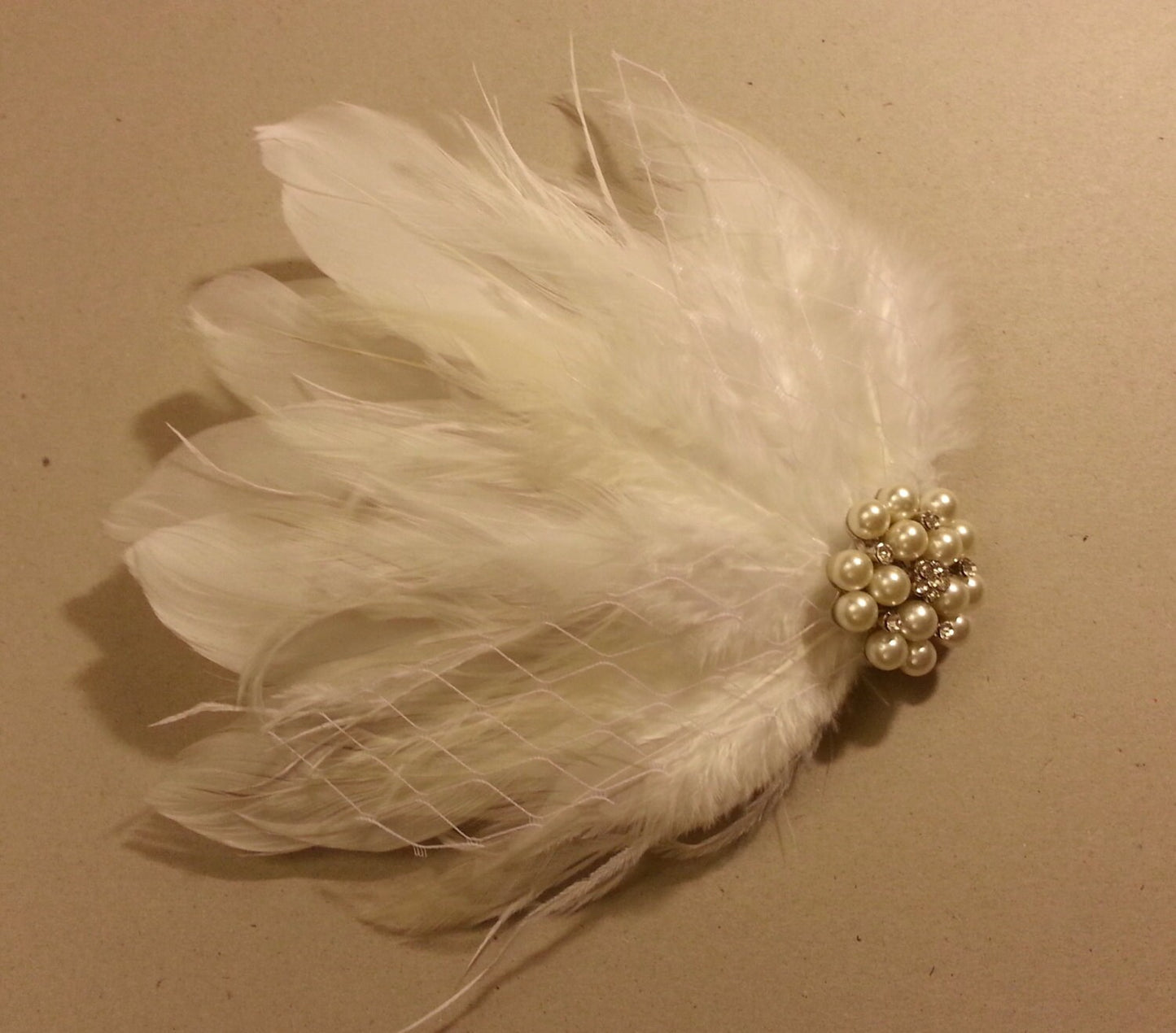 Wedding hair accessory Off White hair clip  #Bridal Jewel Hairpiece Bridal Feather Fascinator Feather Hair Piece, Wedding Hair Accessory