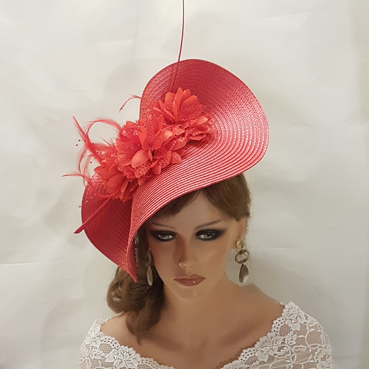 RED fascinator large saucer hat Quil Floral women hatinator Derby Ascot Royal Wedding Cocktail Party  Mother of Bride/Groom Hat Fascinator