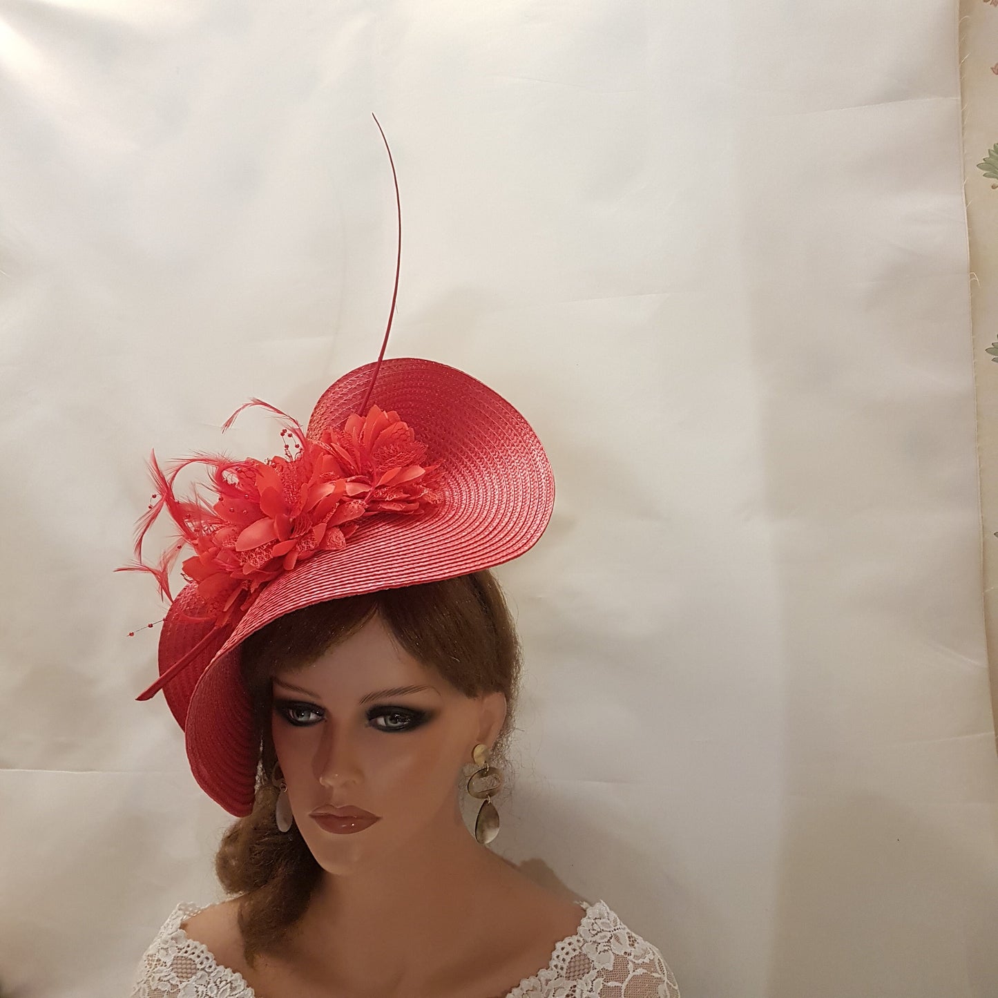 RED fascinator large saucer hat Quil Floral women hatinator Derby Ascot Royal Wedding Cocktail Party  Mother of Bride/Groom Hat Fascinator