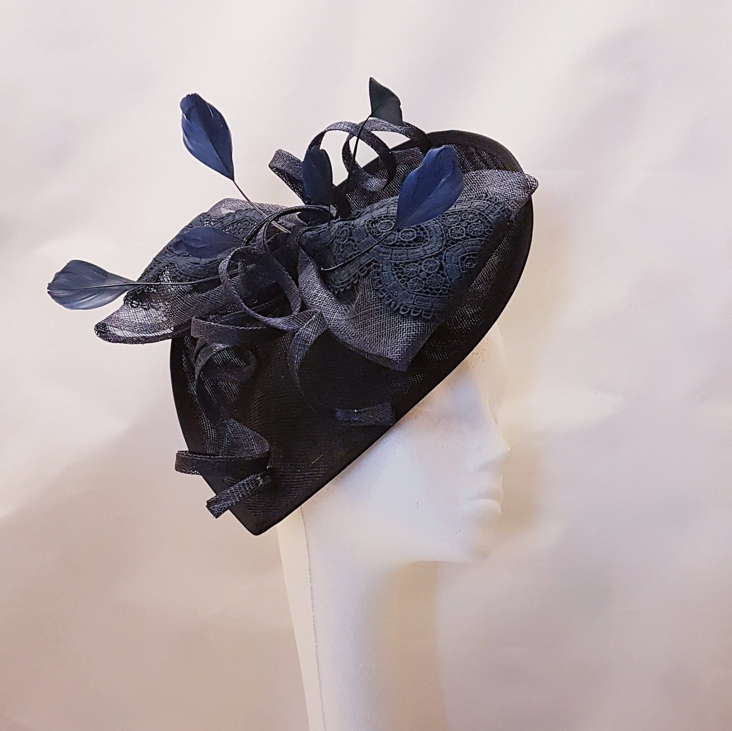 NAVY BLUE fascinator large saucer hat feather hatinator Church Derby Royal Ascot Wedding Party hat Mother of Bride/Groom Hat Fascinator