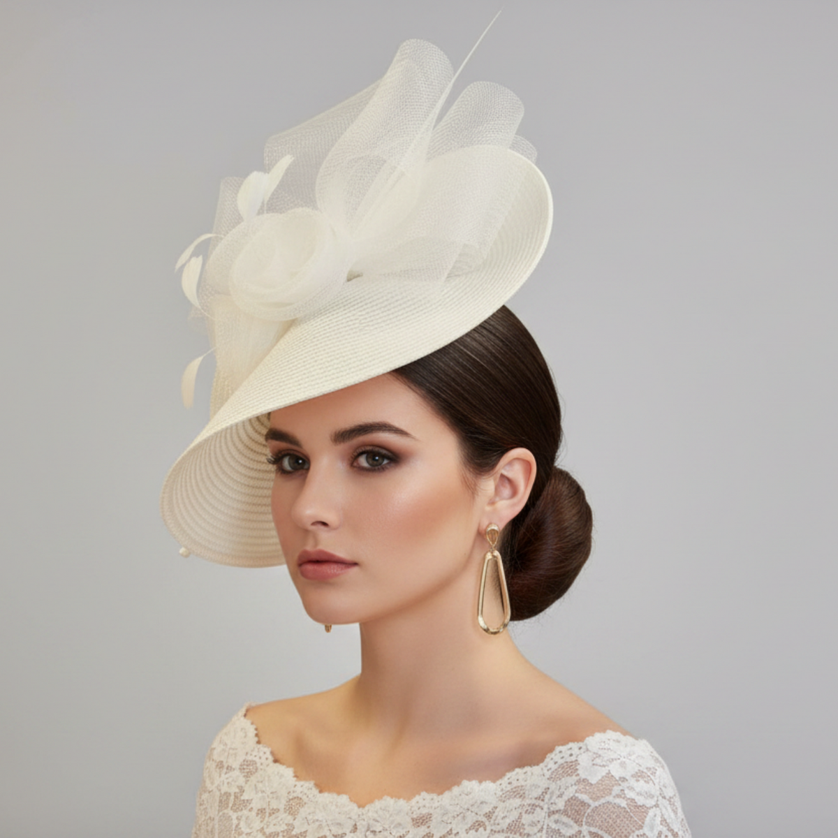 elegant cream-coloured fascinator hat with layered mesh Mother of the bride and Bridal fascinator