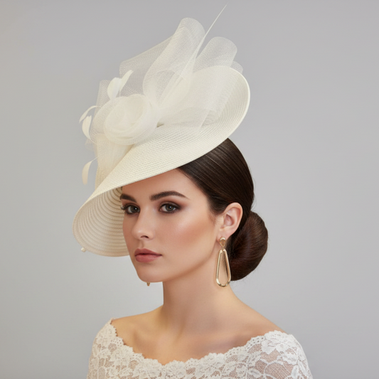elegant cream-coloured fascinator hat with layered mesh Mother of the bride and Bridal fascinator