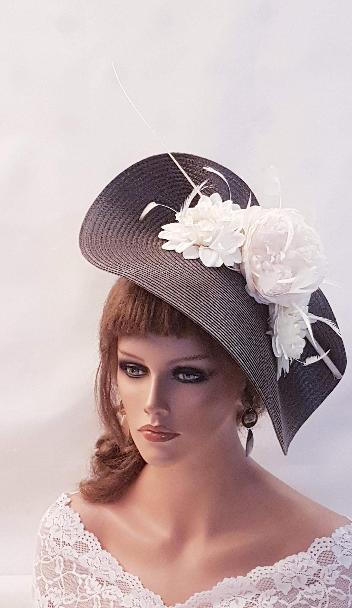 Chapeau fascinateur marron et ivoire, grande soucoupe, chapeau Quil Floral Church Derby Ascot Hat Race Wedding TeaParty Hatinator pour mère de la mariée/du marié