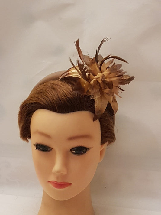 TAN/NUDE Fascinator  Feather Flower SUEDE Padded Headband Fascinator Headpiece Halo Padded Hair Crown Races Wedding Prom