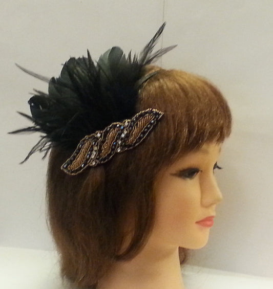 Black and Gold Vintage 1920s Flapper Headpiece Gatsby Headband Crystal Beaded Great Gatsby Headband. Aliceband 1920's-40's sparkly headband