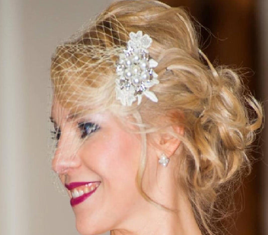 Birdcage Veil 1920s Boho Gatsby Wedding Floral Crystal Hair Clip Flapper Dress fascinator Bridal Headpiece Gatsby face veil