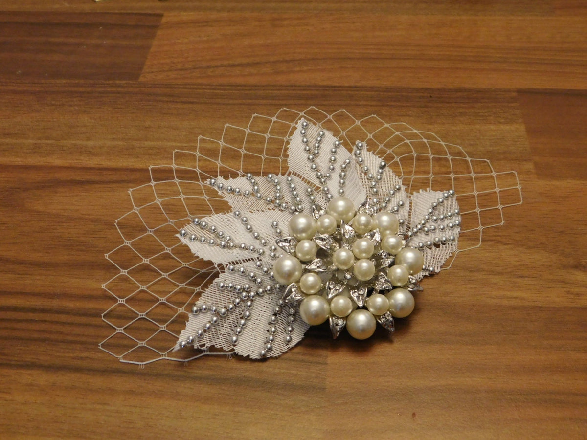 Birdcage Veil: Crystal Flower Bridal Headpiece, 1920s Flapper Style
