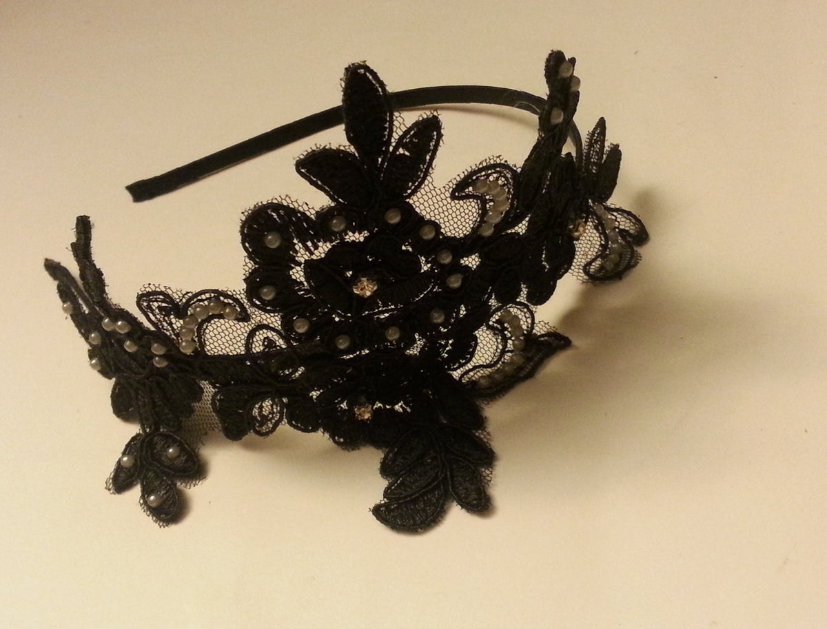 Black Lace Fascinator Headband: Vintage Cocktail Party Headpiece