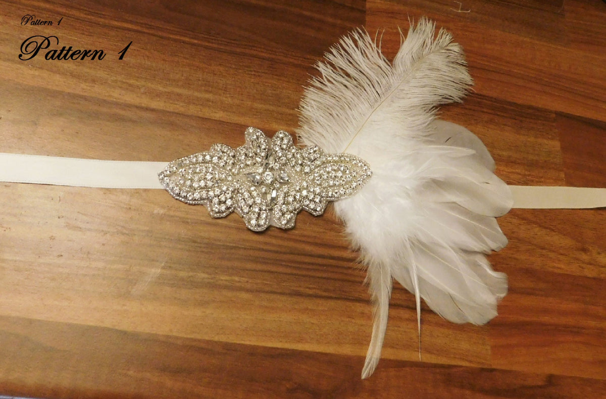 feather headband with a silver rhinestone embellishment. Gatsby Flapper headband. 1920s Boho headband