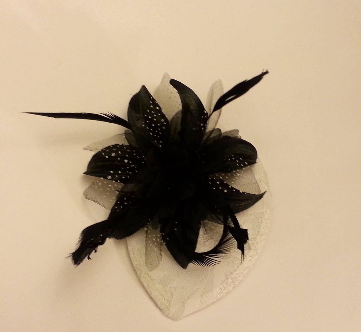 Black Feather Teardrop Fascinator, Lace Headwear