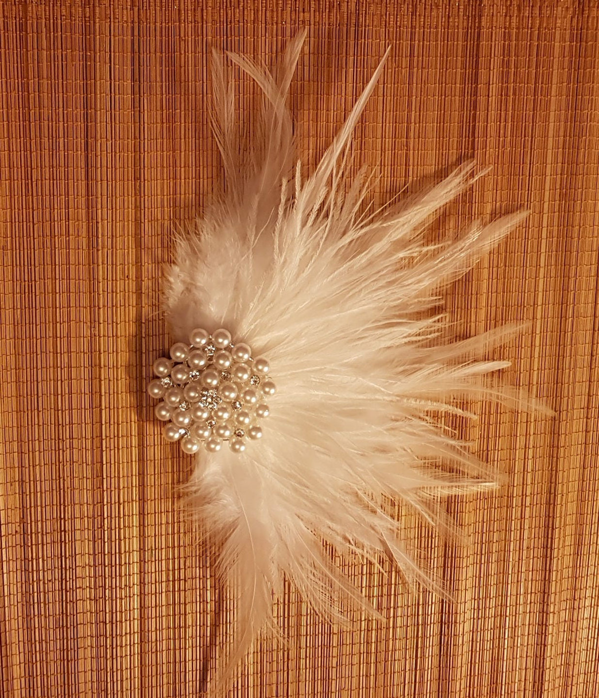 Bridal Feather Fascinator: Pearl Crystal Wedding Hair Clip