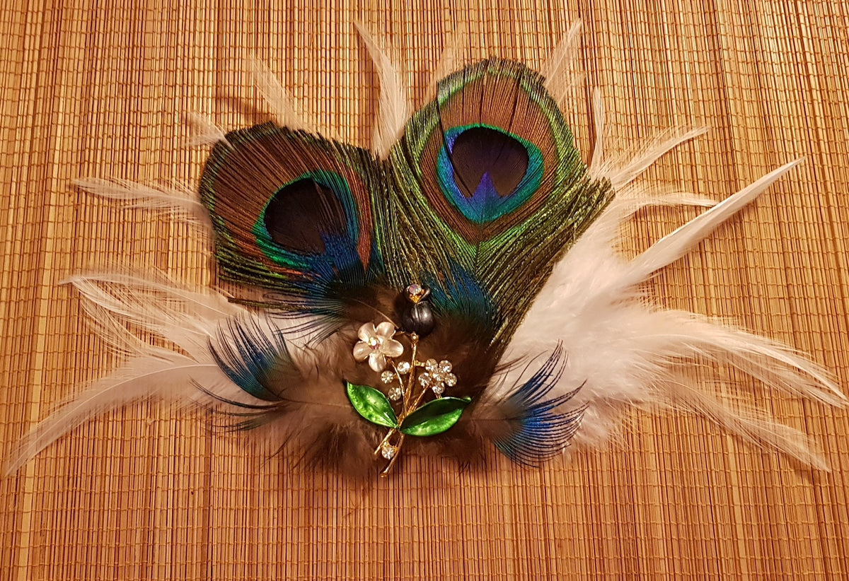 Peacock Feather Bridal Fascinator, Rhinestone Hair Clip
