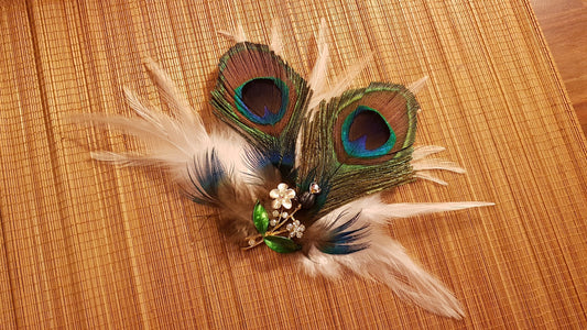 Peacock Feather Bridal Fascinator, Rhinestone Hair Clip