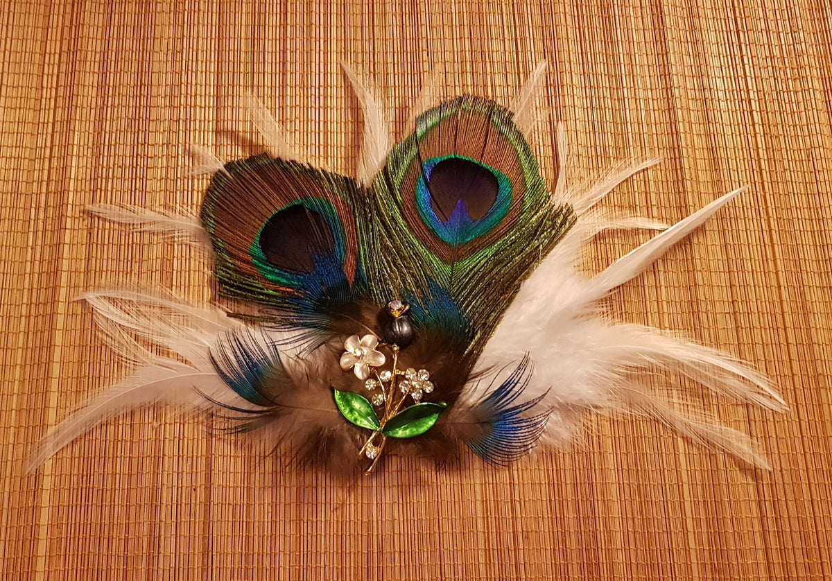 Peacock Feather Bridal Fascinator, Rhinestone Hair Clip