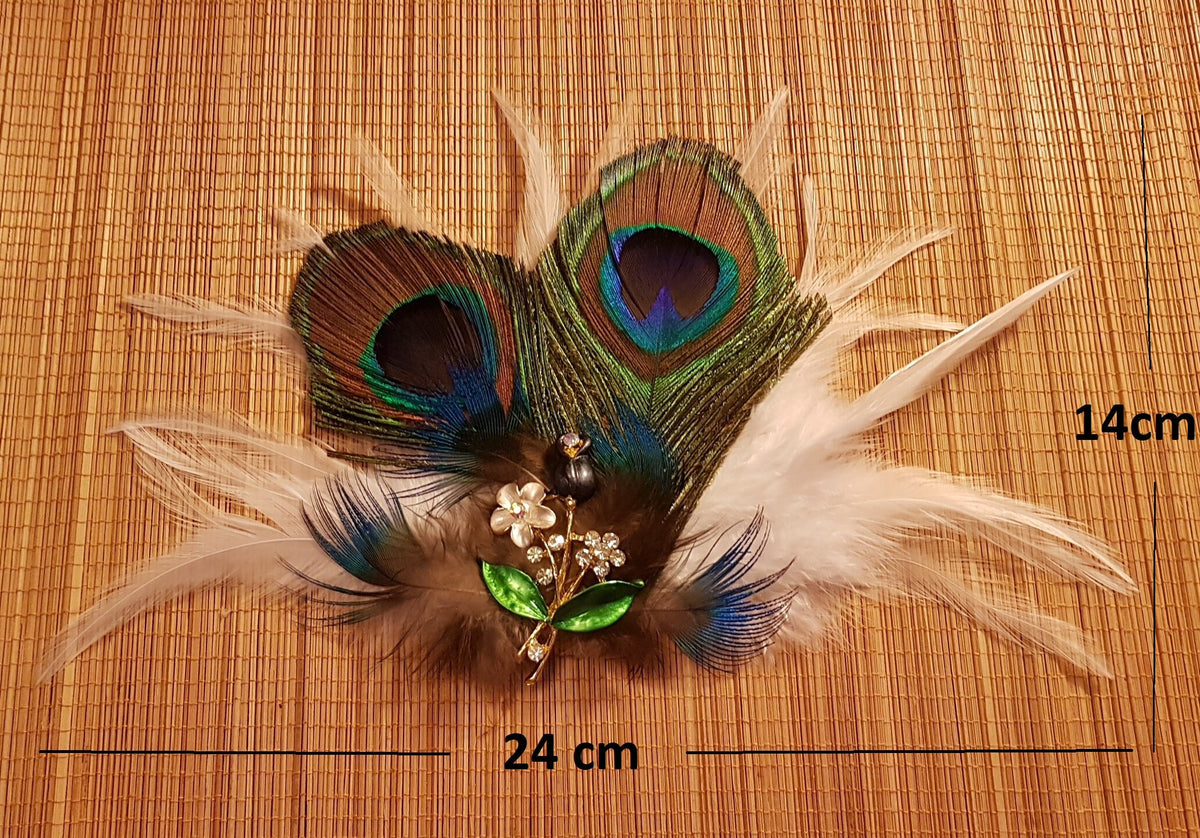 Peacock Feather Bridal Fascinator, Rhinestone Hair Clip