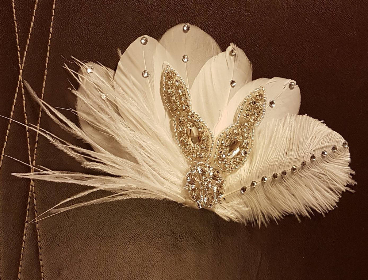 Bridal Feather Fascinator: 1920s Gatsby Crystal Hair Piece