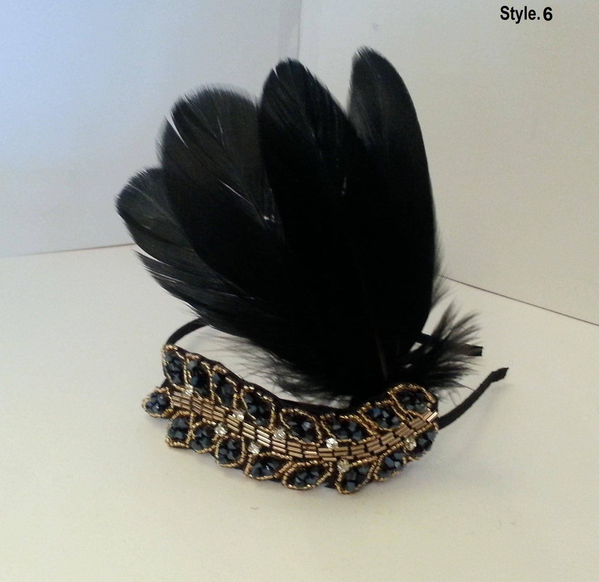 Gatsby Headband: Black Feather & Crystal 1920s Headpiece