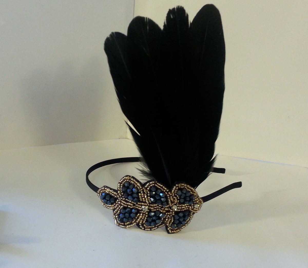 Gatsby Headband: Black Feather & Crystal 1920s Headpiece