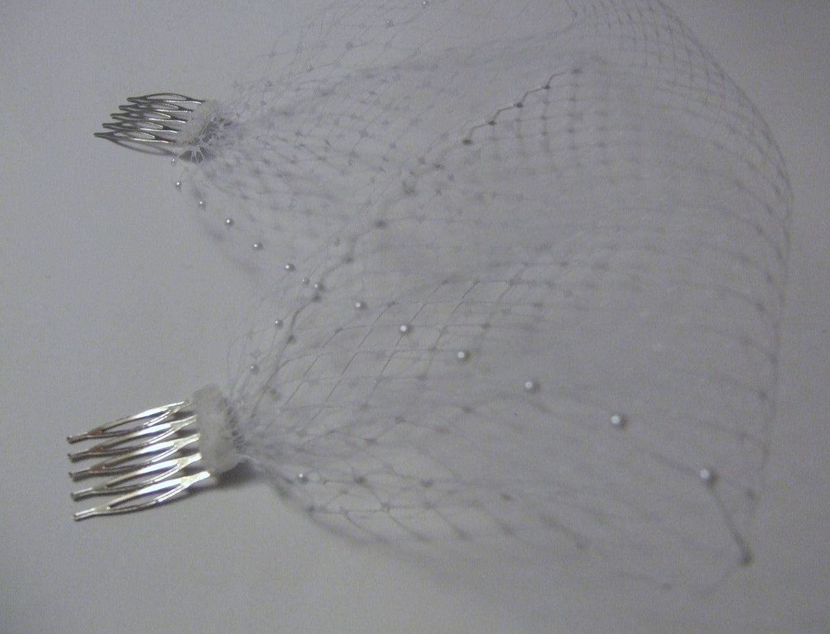 Birdcage veil, Bridal fascinator, Gatsby fascinator, 1920s wedding fascinator, White,Ivory 2 Pc Bridal feather fascinator & Birdcage veil