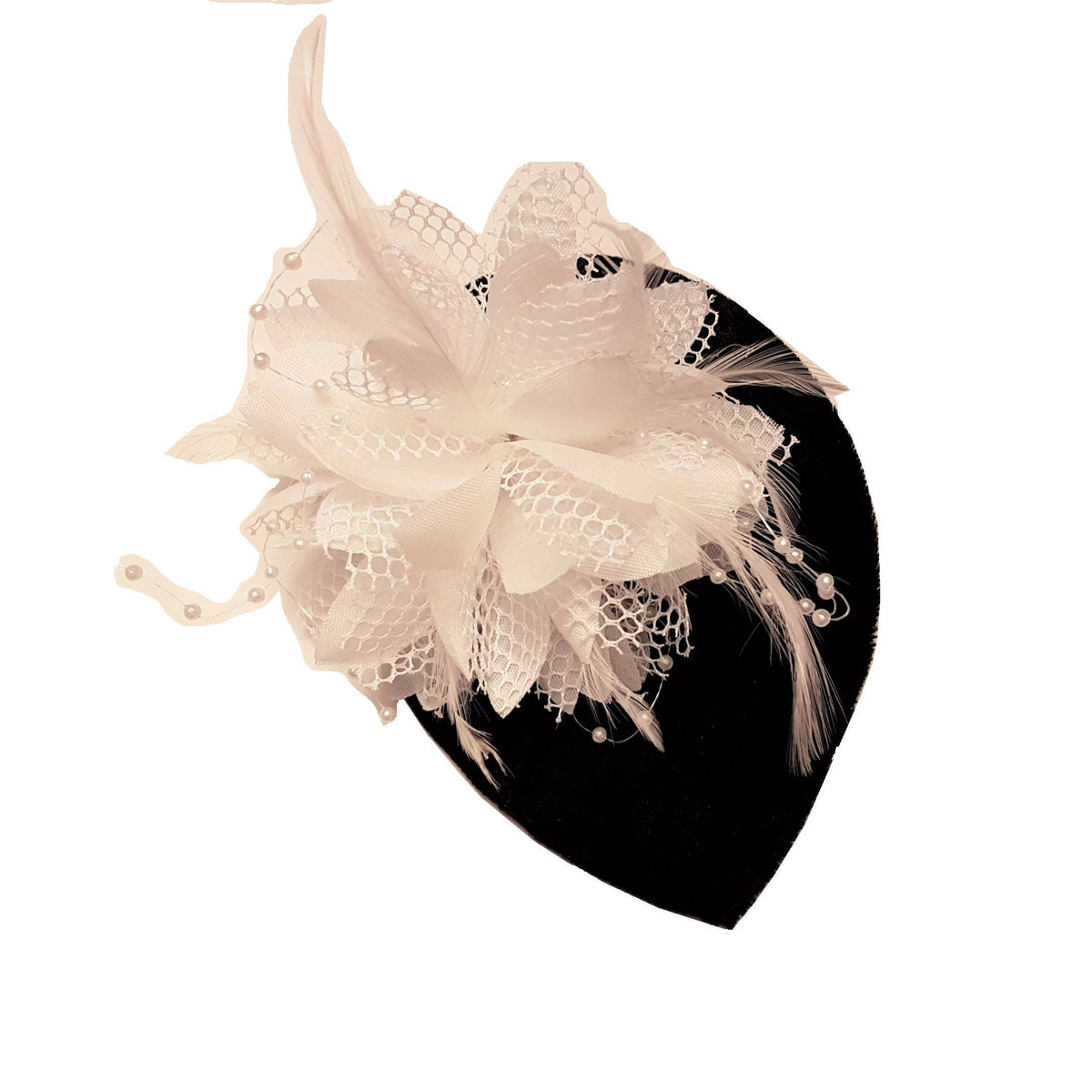 BLACK Velvet Small Teardrop Hat Fascinator. Floral Feather hat Red White Black Flower hat ladies party Cocktail Ascot Wedding fascinator
