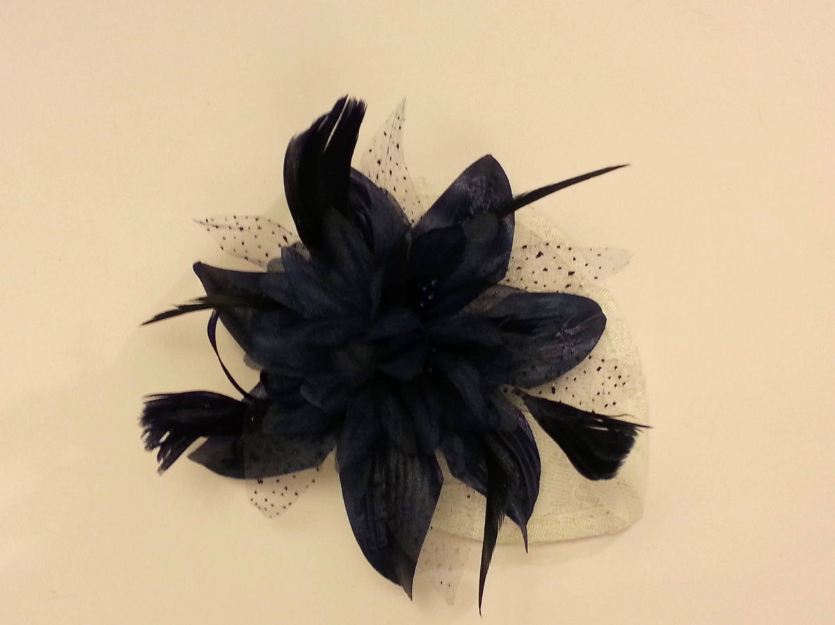Black Feather Teardrop Fascinator, Lace Headwear