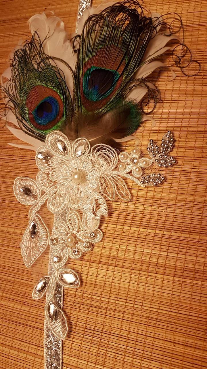 Bandeau Gatsby, bandeau en plumes de paon # coiffe à clapet des années 1920 # fascinateur de mariage, bandeau bohème scintillant en perles de cristal des années 1920