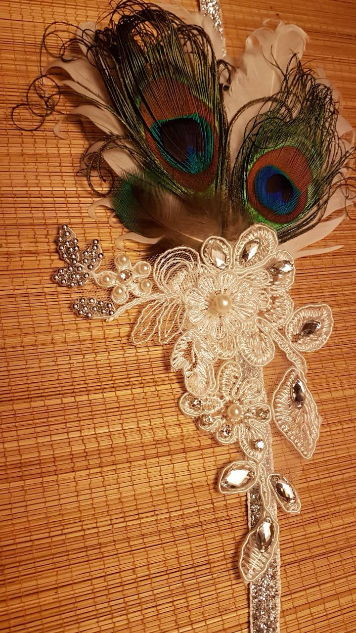 Gatsby Headband, Peacock feather Headband #1920s Flapper Headpiece #Bridal wedding fascinator,Crystal Beaded 1920s sparkly boho headband