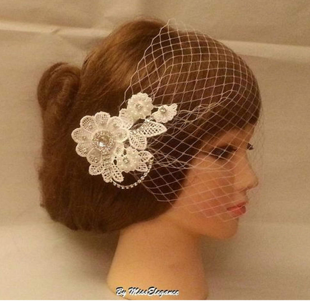 Birdcage Veil Bridal Blusher 1920s Boho Gatsby Wedding Floral Crystal 1920s headpiece