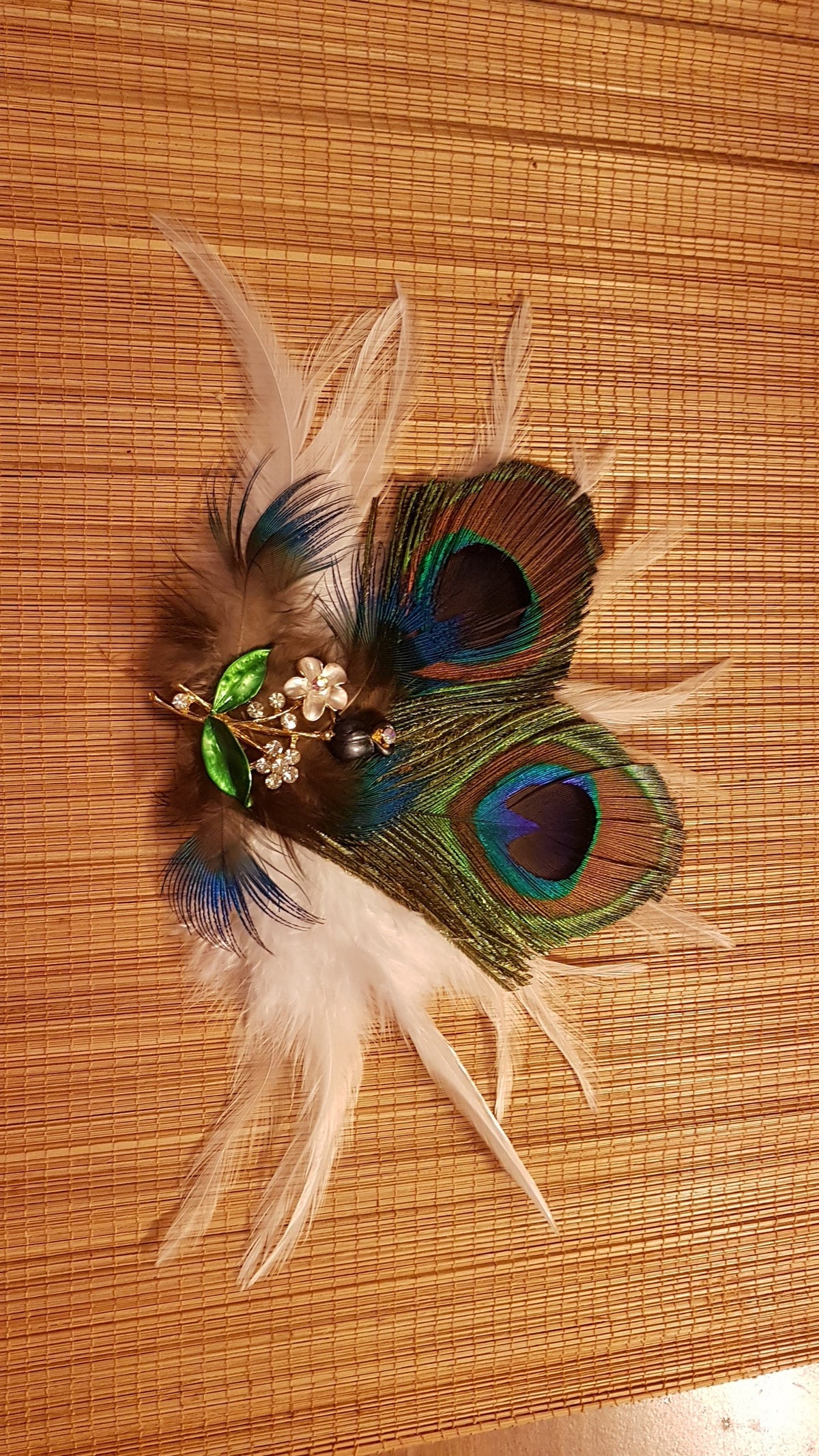 Peacock Feather Bridal Fascinator, Rhinestone Hair Clip
