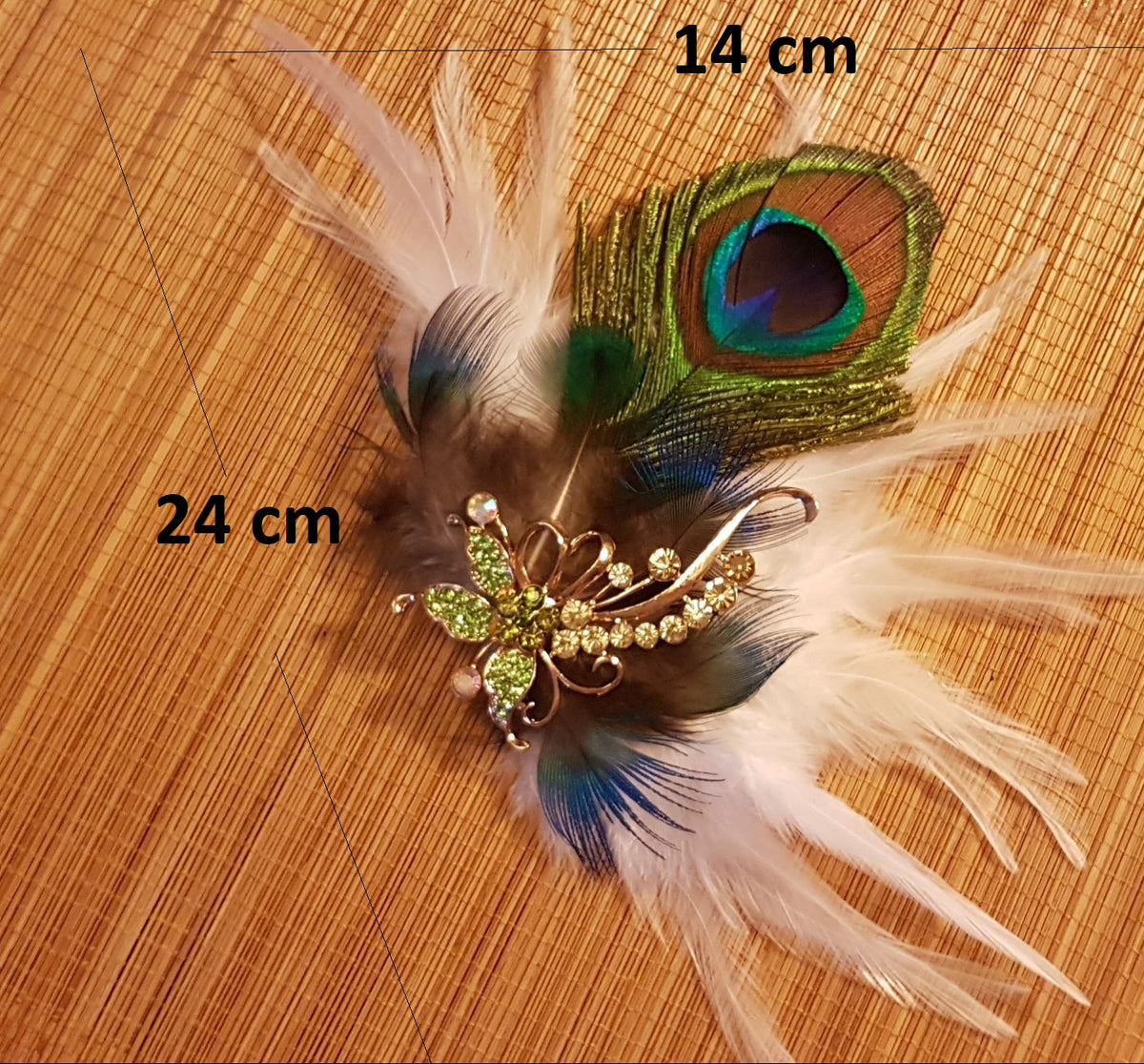 Bridal Peacock Feather Fascinator, Crystal Rhinestone Hair Clip