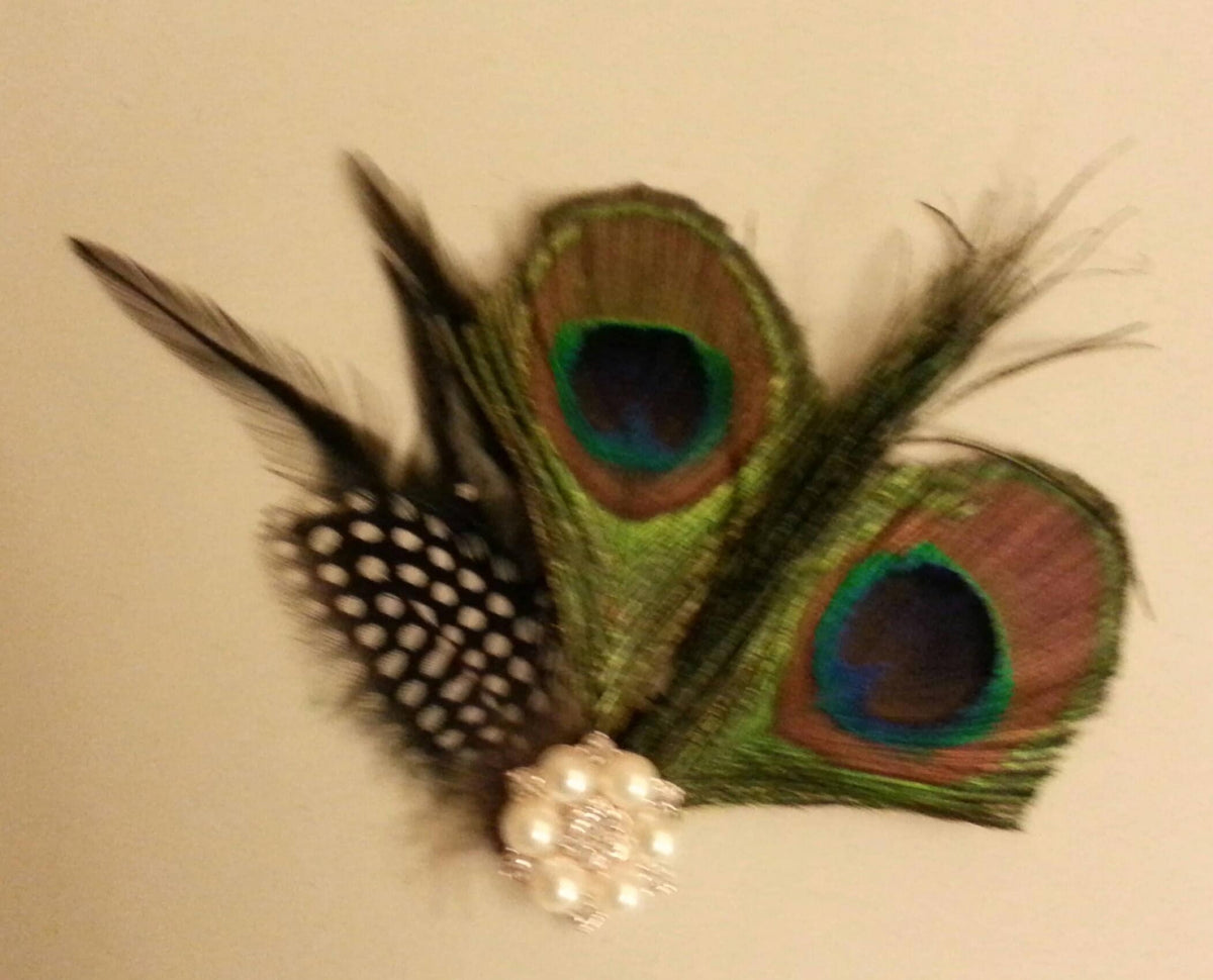 1920s Peacock Feather Fascinator, sparkly Crystal Pearl Brooch Blue Green hair Clip #Gatsby headpiece, #Bridal Bridesmaids fascinator clip