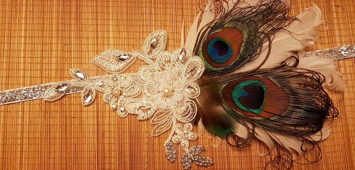 Gatsby Headband, Peacock feather Headband #1920s Flapper Headpiece #Bridal wedding fascinator,Crystal Beaded 1920s sparkly boho headband