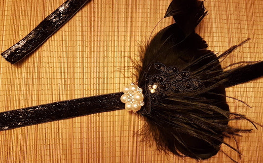 1920s Gatsby headband. black feather Fascinator, #Gatsby headpiece, #Bridal Bridesmaid fascinator clip, Black gatsby headband fascinator