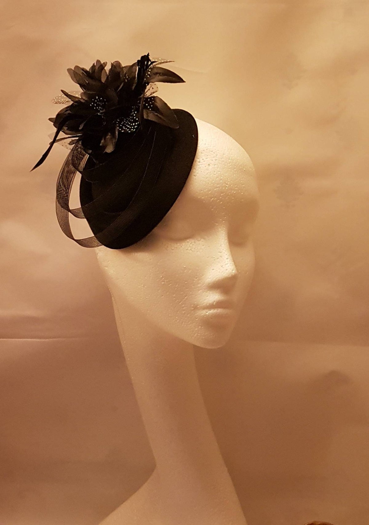 Red & Green Fascinator Hat: Feather Flower Headband