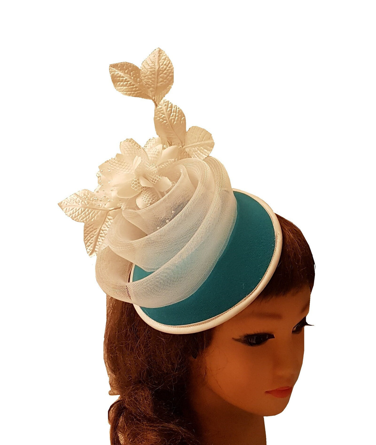 Blue Fascinator Hat, White Flowers, Ascot Race Wedding Headpiece