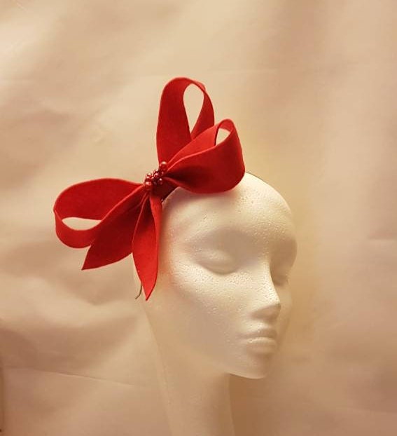 Fascinator Red Felt fascinator Red Blue Purple #fascinator Headband Wedding Cocktail party Church special occasion fascinator Custom colour
