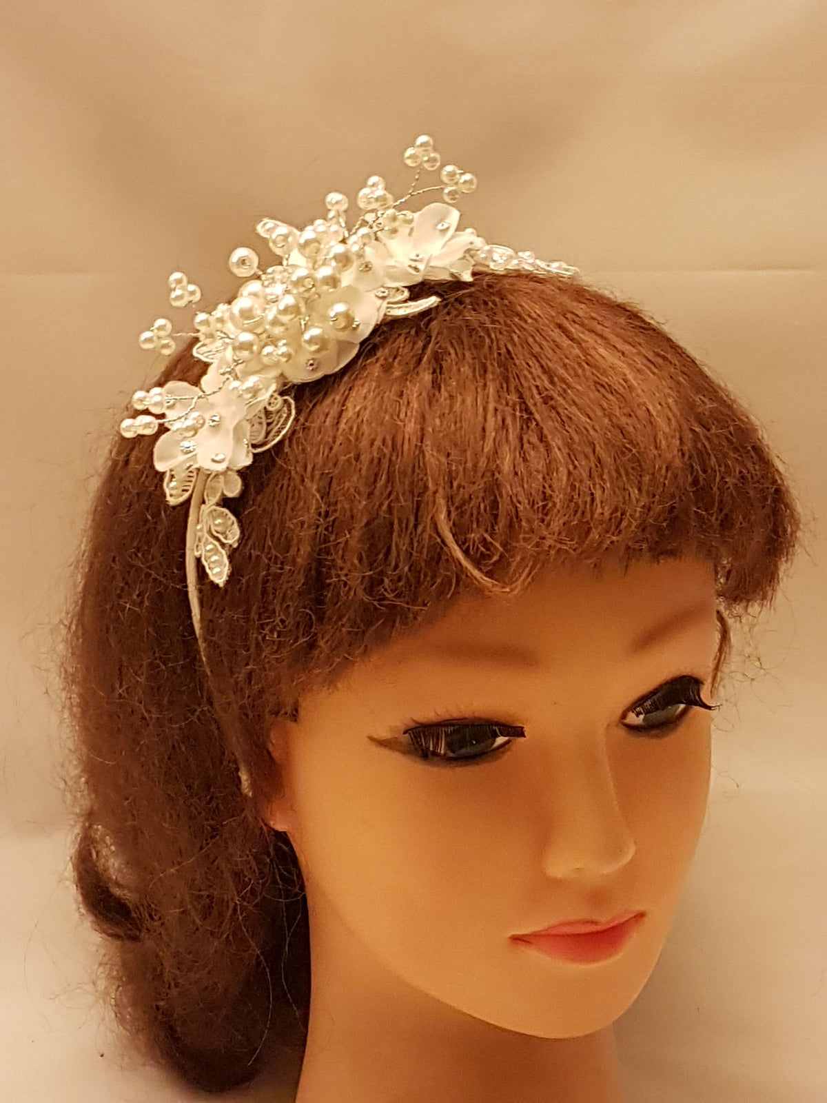 Birdcage Veil - White Ivory Bridal short veil with Crystal Pearl Fascinator