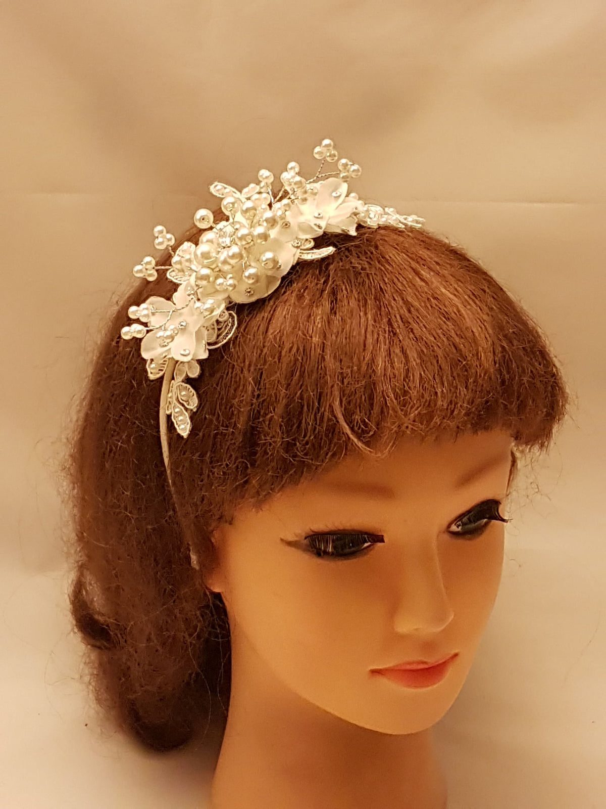 Birdcage Veil - White Ivory Bridal short veil with Crystal Pearl Fascinator