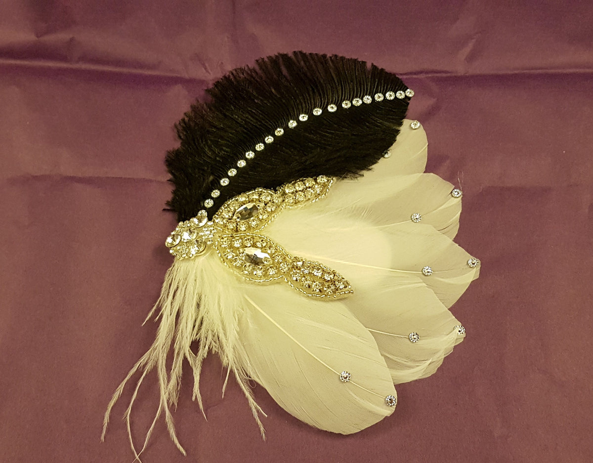 Birdcage veil, Bridal fascinator, Gatsby fascinator, 1920s wedding fascinator, White,Ivory 2 Pc Bridal feather fascinator & Birdcage veil