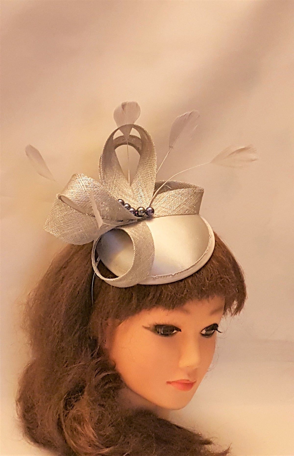 Ivory Sinamay Feather Fascinator: Derby, Wedding, Ascot Hat