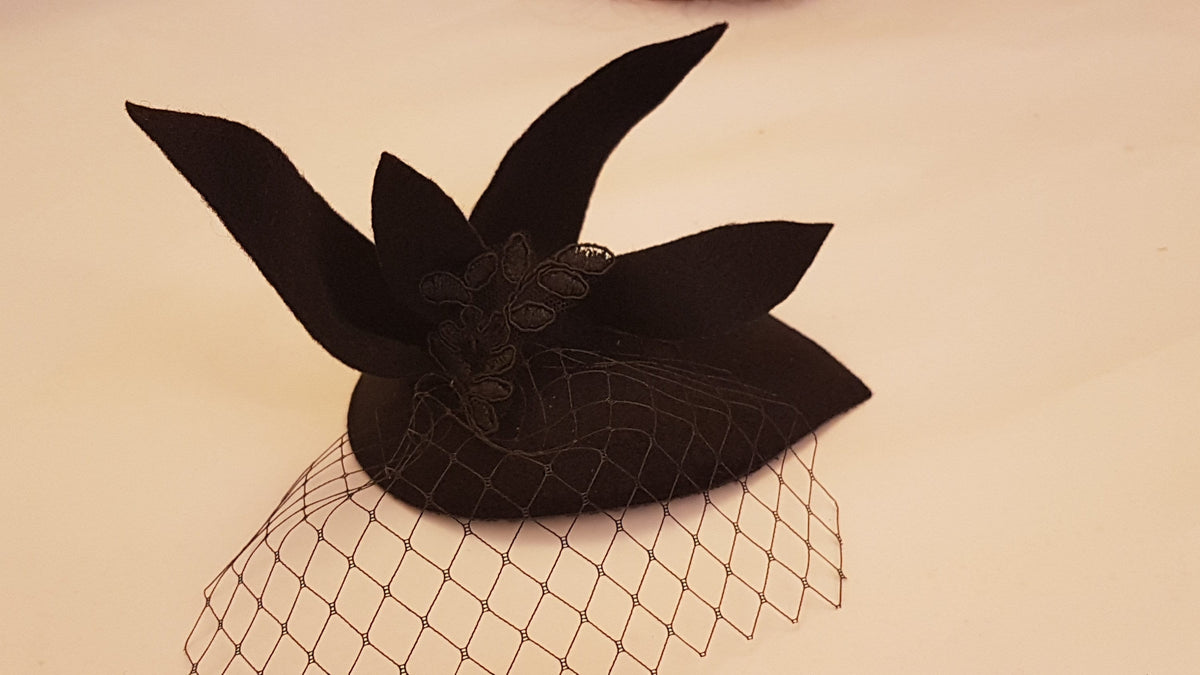 Felt Fascinator: Bridal Hair Accessory with Bow & French Net