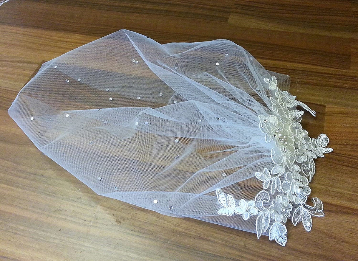Bridal birdcage veil . White, Ivory Tulle scattered diamonte birdcage veil
