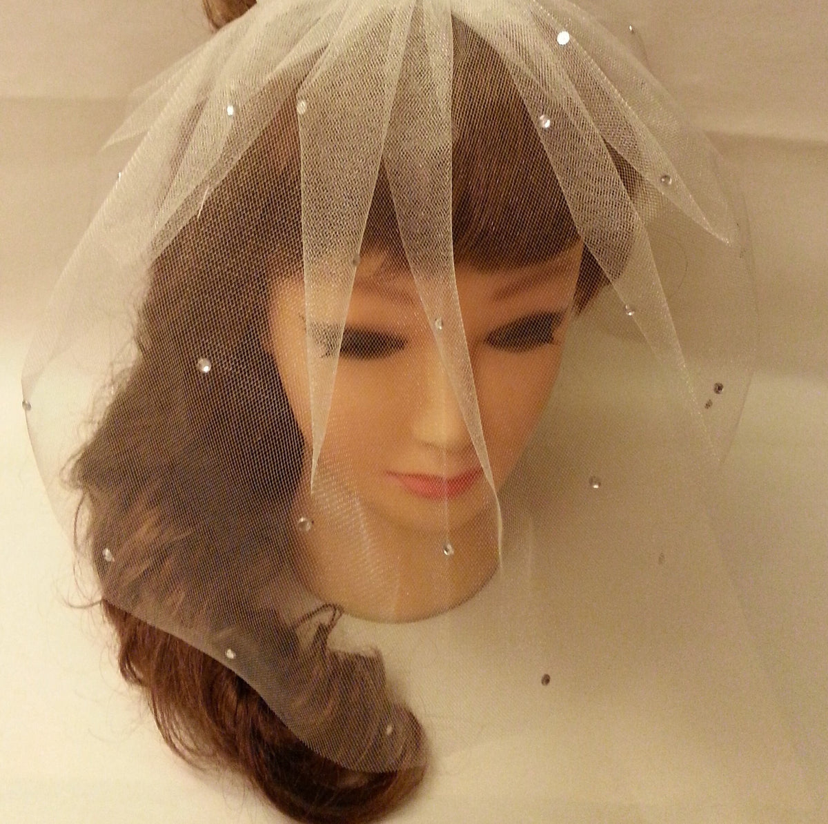 Bridal Birdcage Veil: Lace Fascinator with Diamonte Pearls
