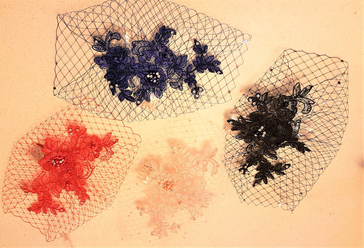birdcage veil fascinator.  Red, pink, blue,black birdcage veil fascinator