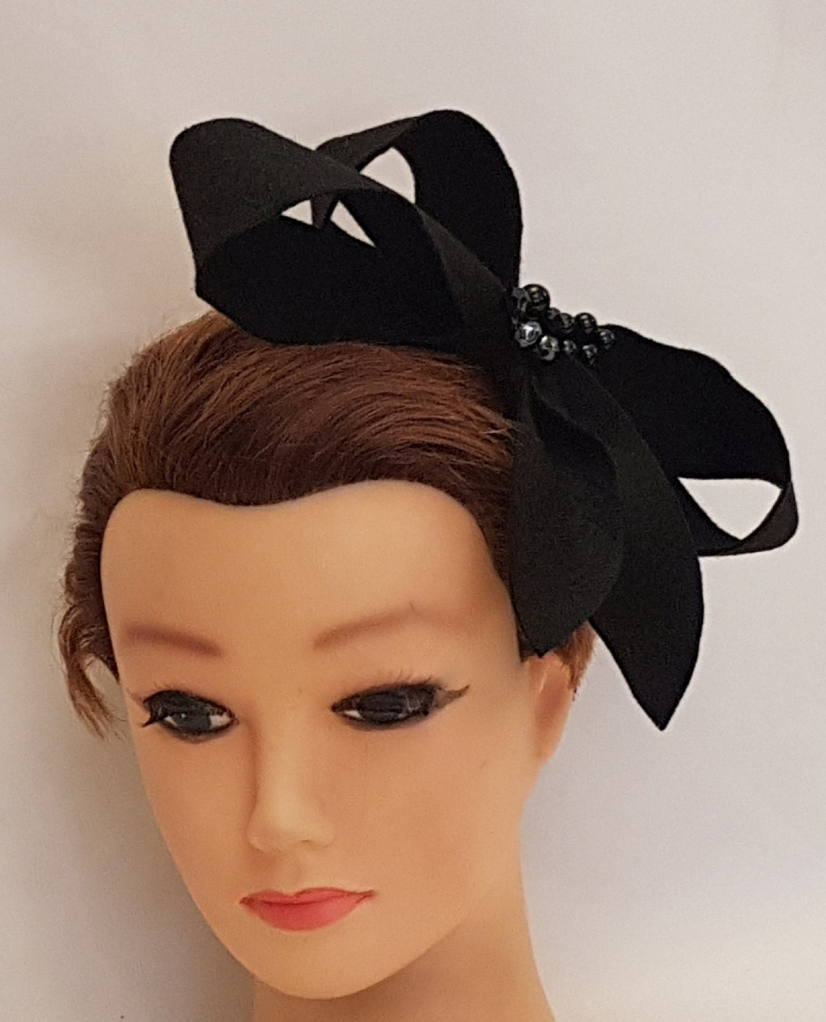 Fascinator Black Felt Headband Black Felt Bows & Beads fascinator Wedding Cocktail Church Special occasion Ladies tea party Felt fascinator