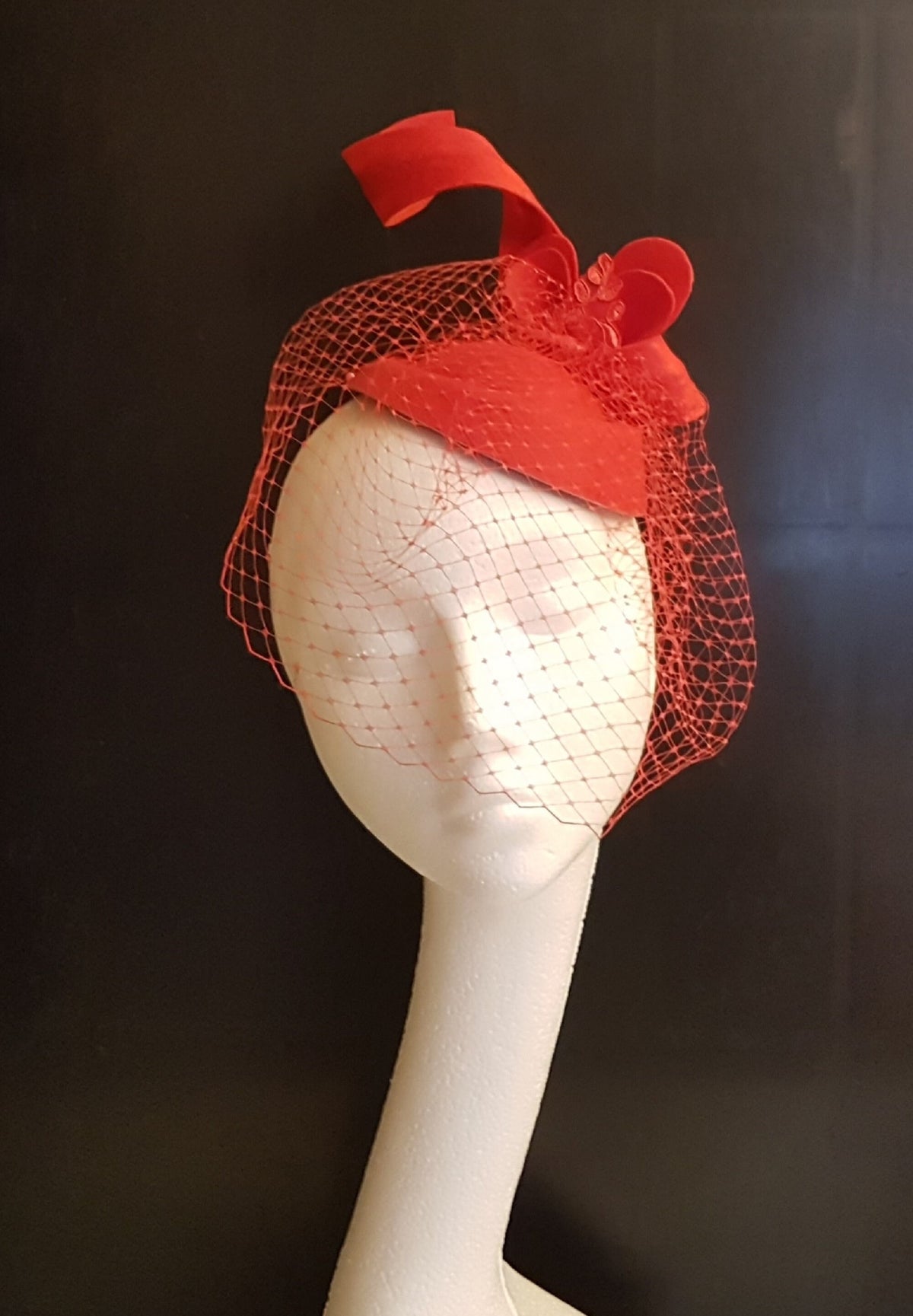 Red Felt Fascinator: Handmade Birdcage Veil Hatinator