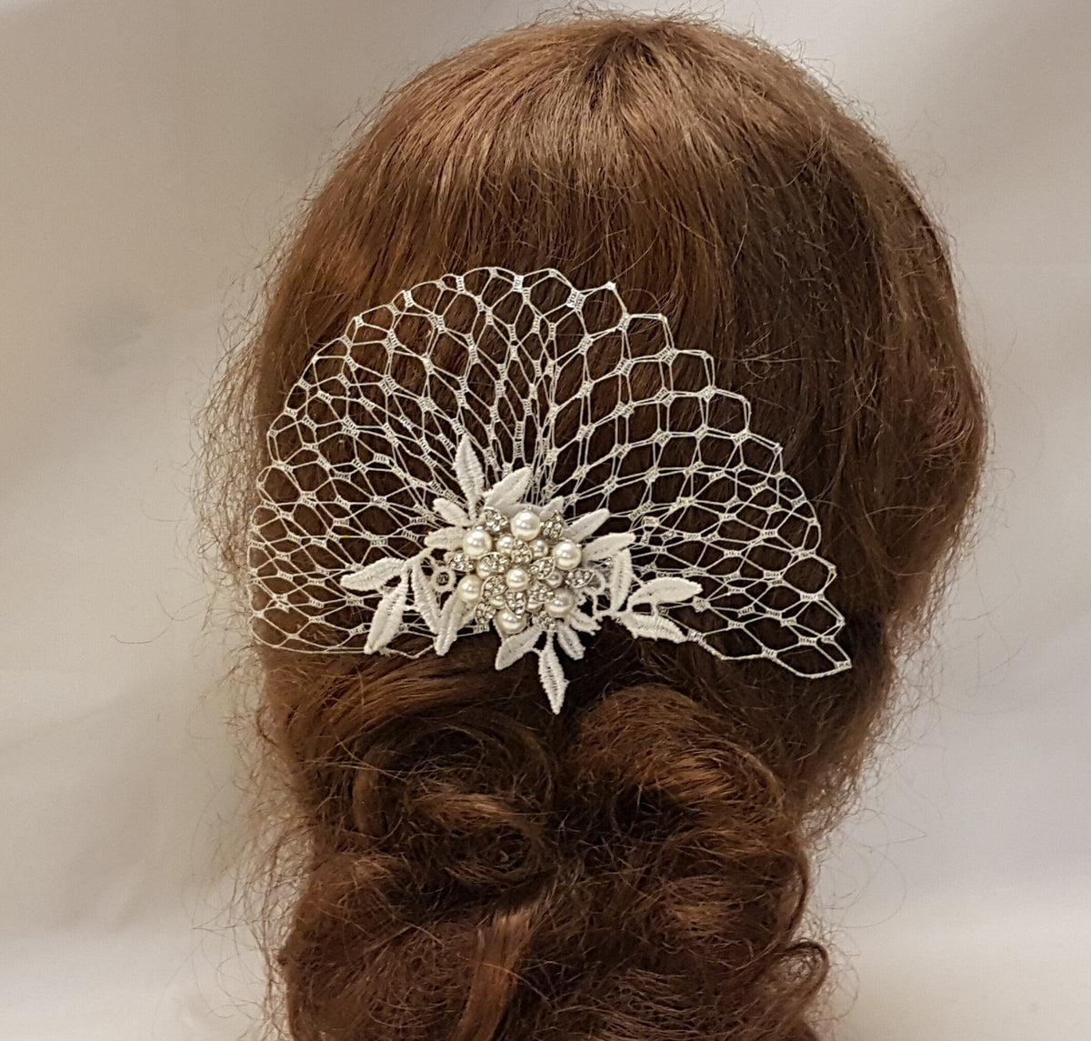 Birdcage Veil Bridal Blusher 1920s Boho Gatsby Wedding Crystal HAIRCOMB & METALIC SILVER Veil fascinator Headpiece with Mini French veil