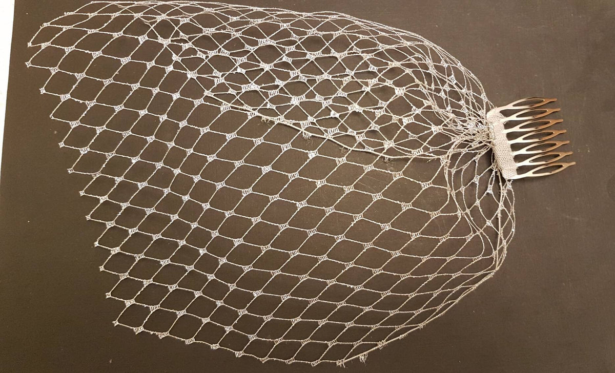 Birdcage Veil Bridal Blusher 1920s Boho Gatsby Wedding Crystal HAIRCOMB & METALIC SILVER Veil fascinator Headpiece with Mini French veil