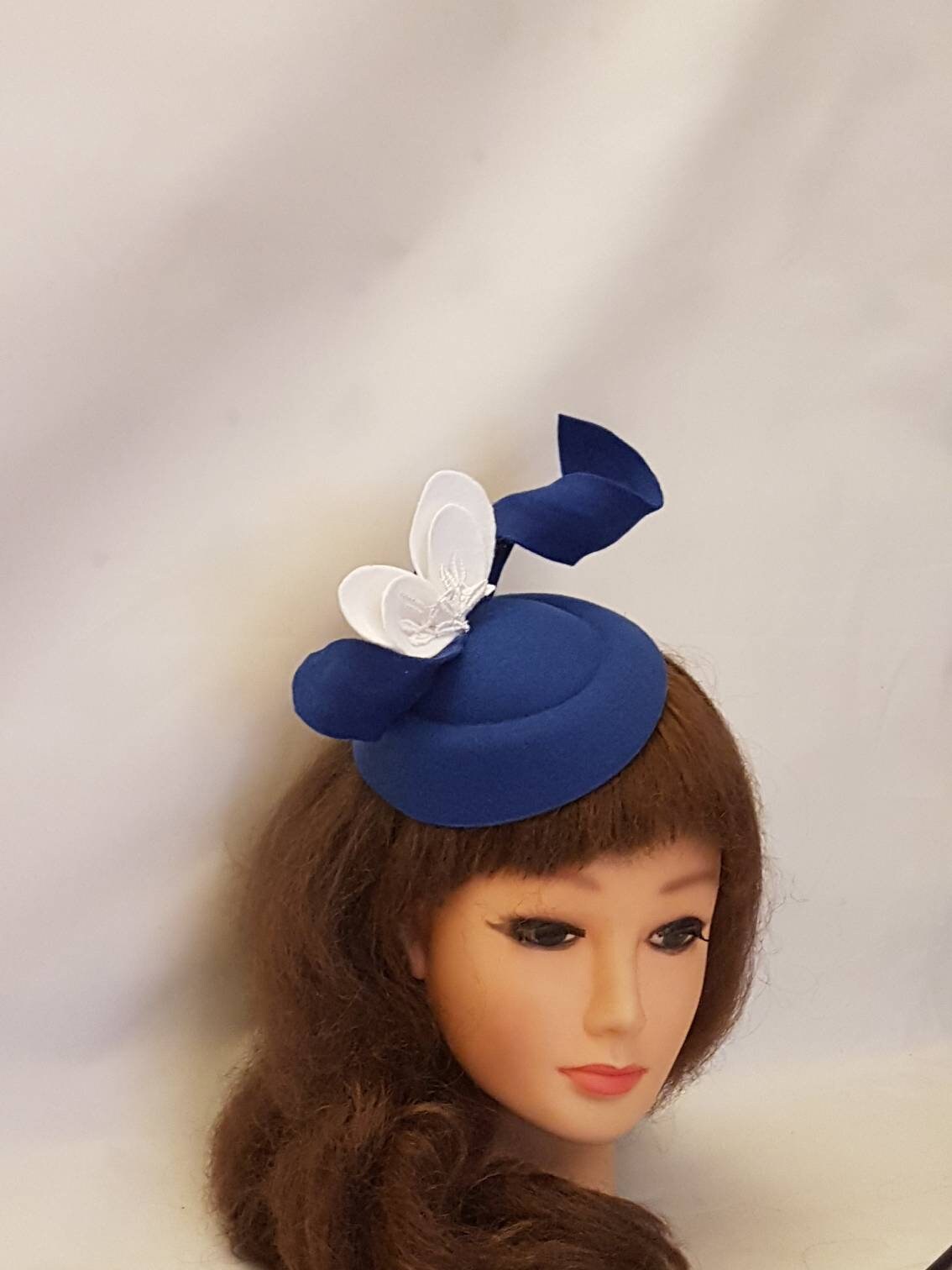 Royal Blue Fascinator Hat: Felt Leaves Ascot Headpiece