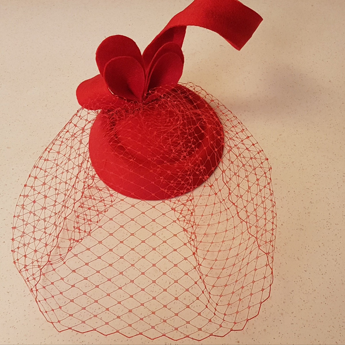 Red Felt Fascinator: Handmade Birdcage Veil Hatinator